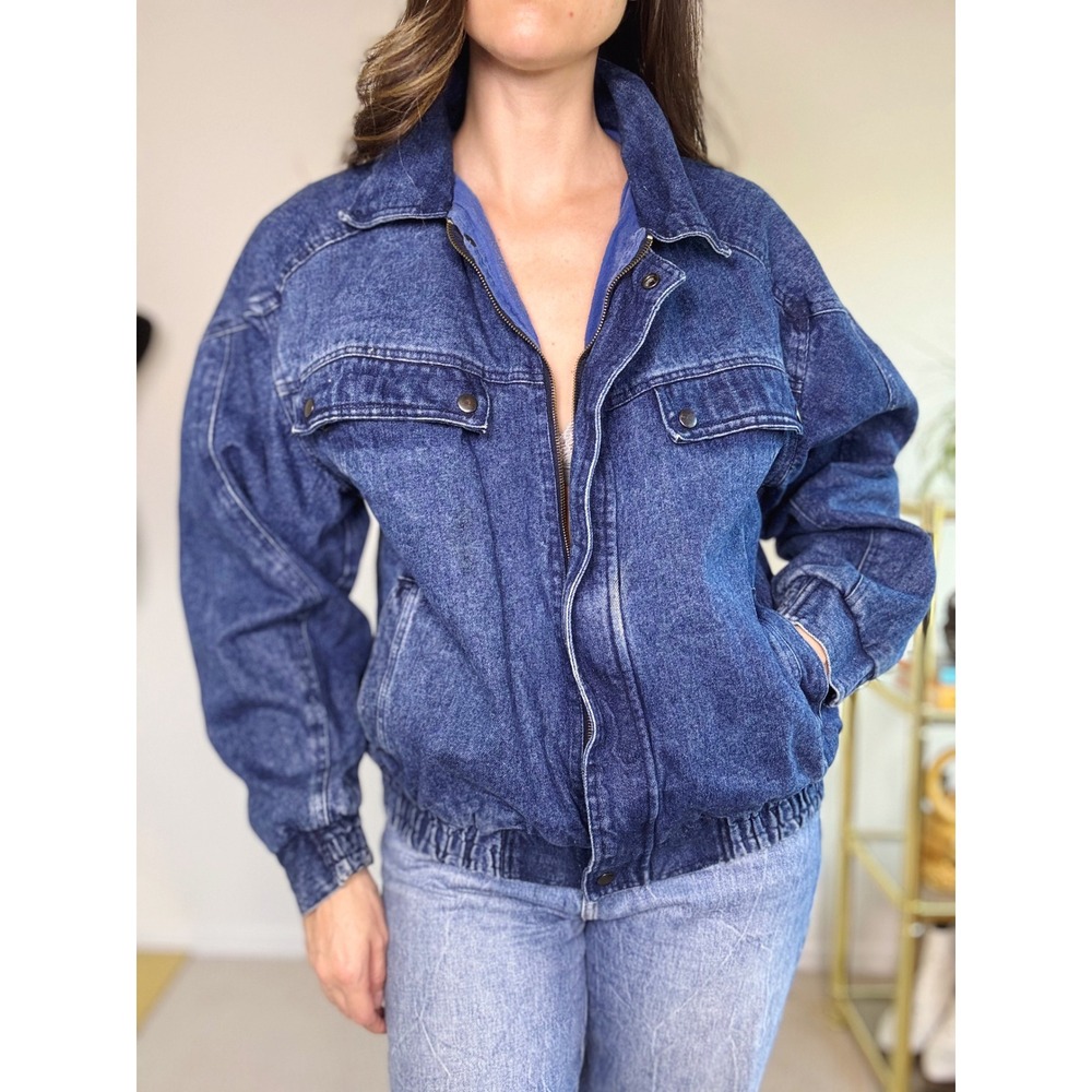 Vintage Horizon Denim Bomber Jacket, Mens Large | 90s Grunge Trucker Streetwear